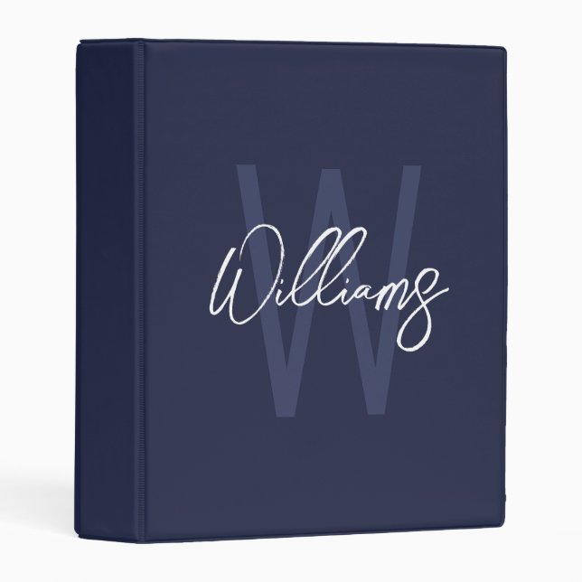 Navy Blue Script Personalized Monogram and Name Mini Binder (Front/Spine)