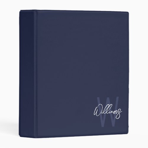 Navy Blue Script Personalized Monogram and Name Mini Binder