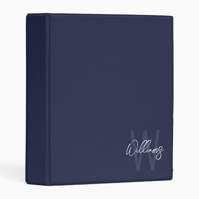 Navy Blue Script Personalized Monogram and Name Mini Binder (Front/Spine)