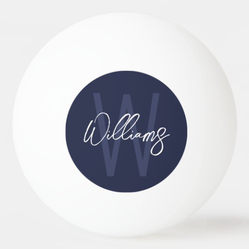 Navy Blue Script Personalized Monogram and Name Ping Pong Ball
