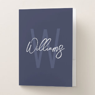 Navy Blue Script Personalized Monogram and Name Pocket Folder