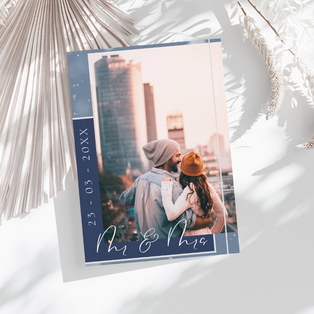 Navy Blue Script Photo Save the Date Card (Creator Uploaded)