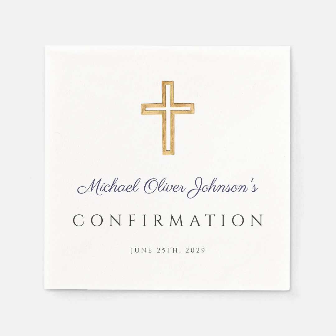 Navy Blue Script Religious Cross Boy Confirmation Napkins Zazzle