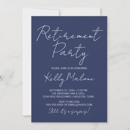 Navy Blue Script Retirement Party Invitation