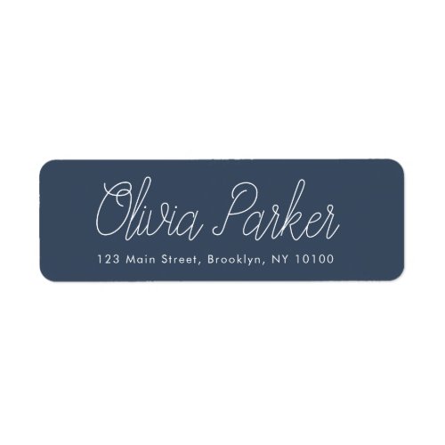 Navy Blue Script Return Address Label