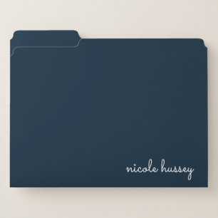 Navy Blue Script    Stylish Monogram Modern File Folder