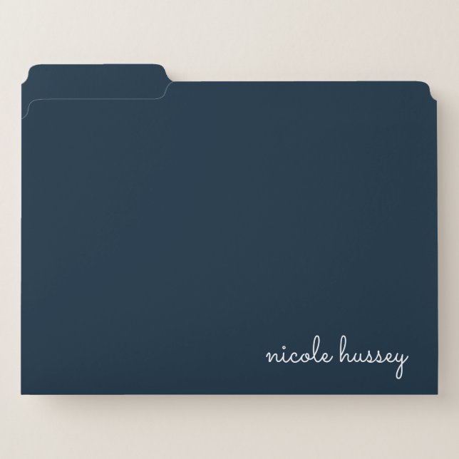 Navy Blue Script  | Stylish Monogram Modern File Folder (Front Left)