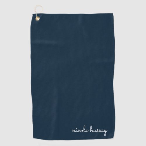 Navy Blue Script   Stylish Monogram Modern Golf Towel