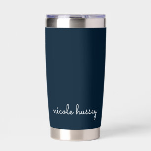 Navy Blue Script   Stylish Monogram Modern Insulated Tumbler