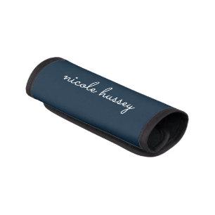 Navy Blue Script Stylish Monogram Modern Luggage Handle Wrap
