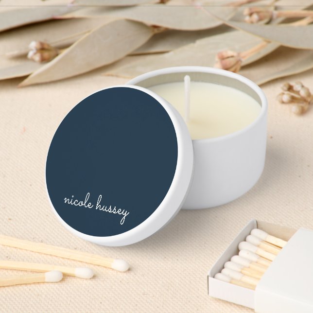 Navy Blue Script | Stylish Monogram Modern Mini Candle Favors (Insitu)