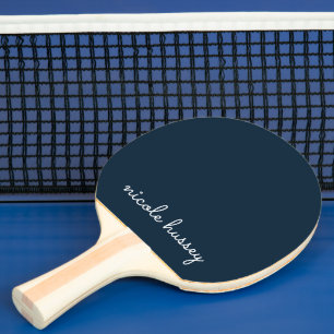 Navy Blue Script Stylish Monogram Modern Ping Pong Paddle