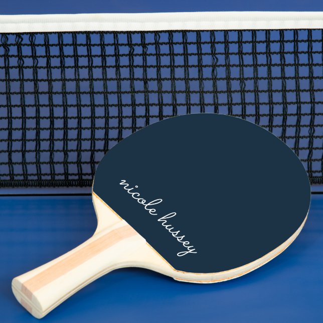 Navy Blue Script  | Stylish Monogram Modern Ping Pong Paddle (Insitu)