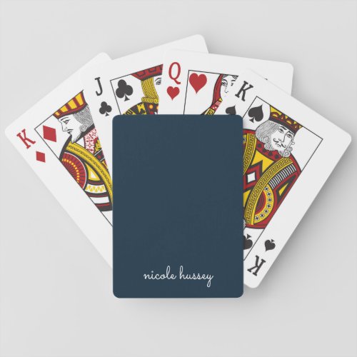 Navy Blue Script  Stylish Monogram Modern Poker Cards