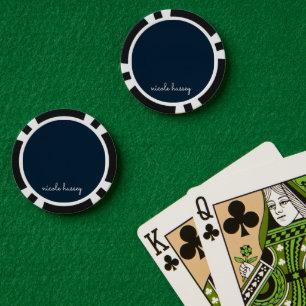 Navy Blue Script   Stylish Monogram Modern Poker Chips
