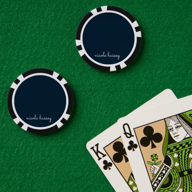 Navy Blue Script | Stylish Monogram Modern Poker Chips (Poker Table (Double))