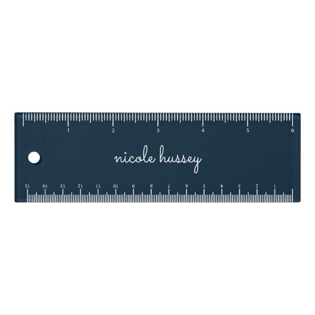 Navy Blue Script  | Stylish Monogram Modern Ruler (Front)