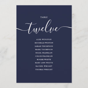 Navy Blue Script Table Number 12 Seating Chart