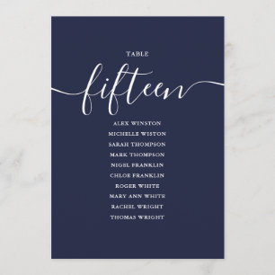 Navy Blue Script Table Number 15 Seating Chart