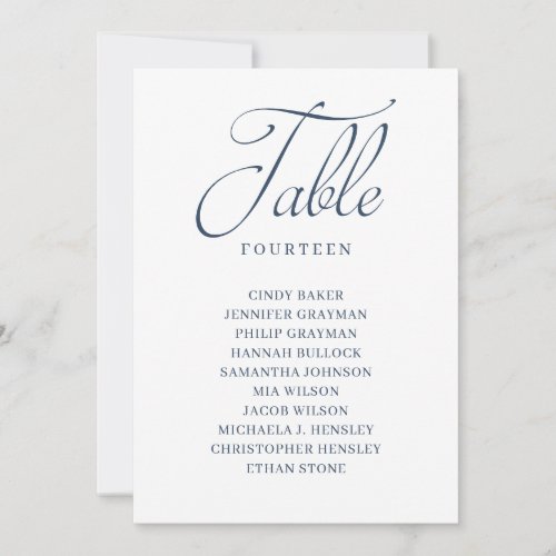 Navy Blue Script Table Number Seating Chart