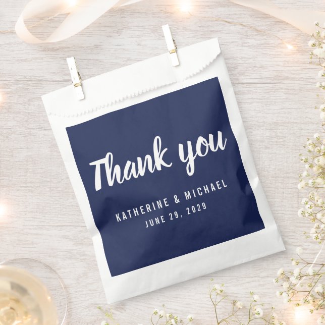 Navy Blue Script Wedding Favor Bags (Clipped)