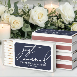 Navy Blue Script Wedding Favor Matchboxes