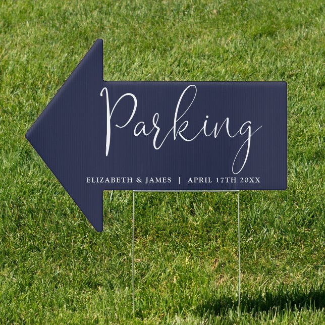 Navy Blue Script Wedding Parking This Way Sign (Navy Blue Script Wedding Parking This Way Sign)