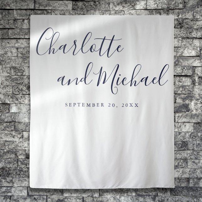 Navy Blue Script Wedding Photo Booth Backdrop (Navy Blue Script Wedding Photo Booth Backdrop)