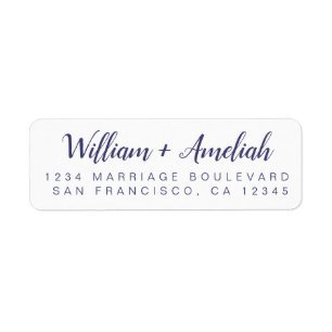 Navy Blue Script Wedding Return Address Label