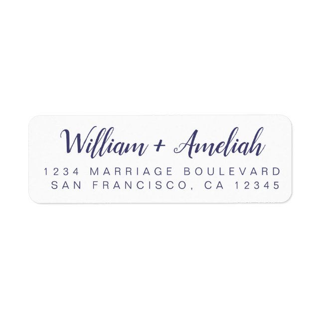 Navy Blue Script Wedding Return Address Label (Front)