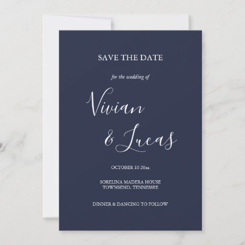 Navy Blue Script Wedding Save the Date