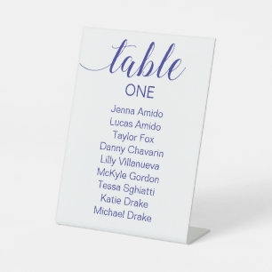 Navy Blue Script Wedding Seating Chart Pedestal Sign