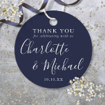 Navy Blue Script Wedding Thank You  Favor Tags<br><div class="desc">Featuring signature style names,  this simple elegant navy blue tag can be personalized with your special thank you information in white lettering. Designed by Thisisnotme©</div>