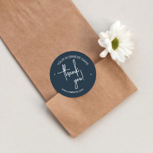 Navy Blue Scripted Business Thank You Classic Round Sticker