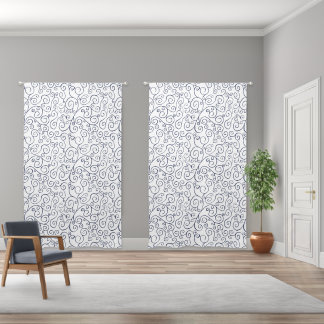 Navy Blue Scrolling Curves White Abstract Pattern Blackout Curtains