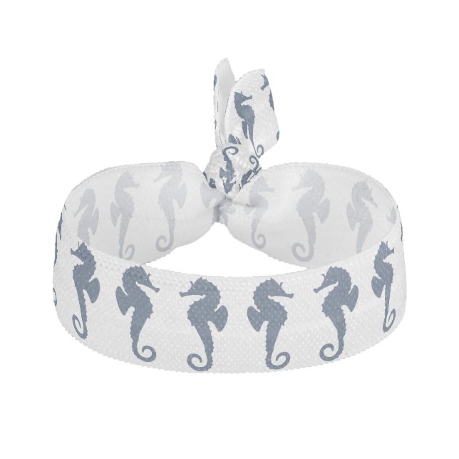 Navy Blue Sea Horses Ribbon Hair Tie (Front)
