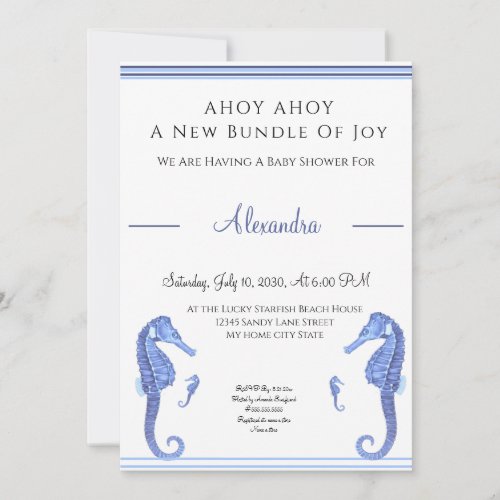 Navy Blue Seahorse Ahoy its a boy Baby Shower
