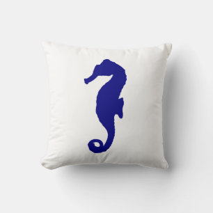 Navy Blue Seahorse Throw Pillow