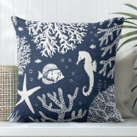 Navy Blue Seahorse Throw Pillow