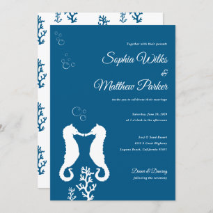 Navy Blue Seahorse Wedding Invitation