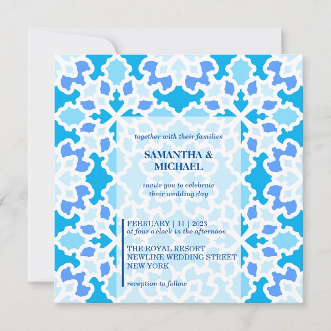 Navy Blue Seamless Wedding Invitation