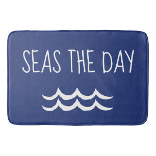 Navy Blue Seas the Day Waves Nautical Bath Mat