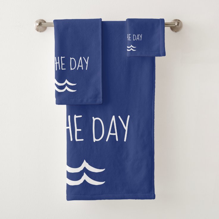 Navy Blue Seas the Day Waves Nautical Bath Towel Set Zazzle