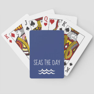 Navy Blue Seas the Day Waves Nautical Poker Cards