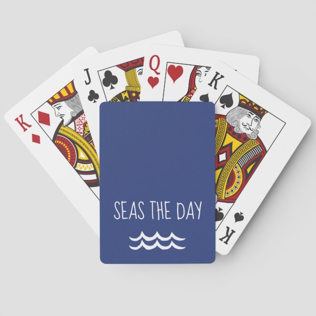 Navy Blue Seas the Day Waves Nautical Poker Cards (Back)