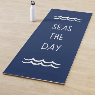 Navy Blue Seas the Day Waves Nautical Yoga Mat
