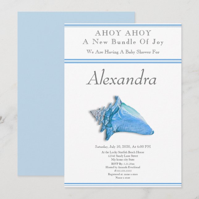 Navy Blue Seashell Ahoy it's a Boy Baby Shower (Front/Back)