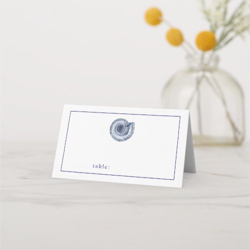 Navy Blue Seashell Blank Table Guest Place Card