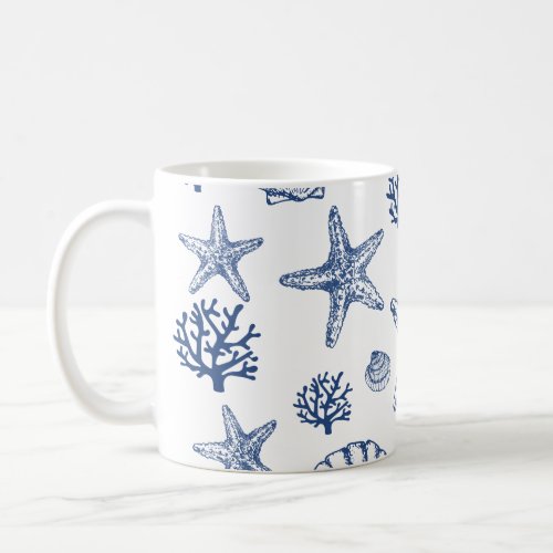 Navy Blue Seashell Pattern  Coffee Mug