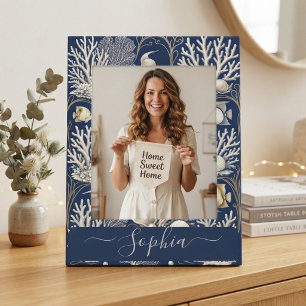 Navy Blue Seashells Coral Reef Soft Ivory Seafans Selfie Frame
